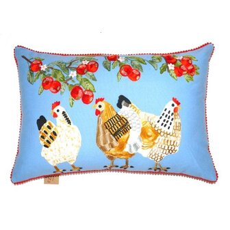 Chickens under apple tree - light blue 40x60