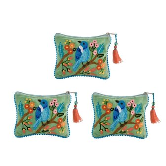 BIRD SOFT GREEN VELVET BAG 6X8&quot;