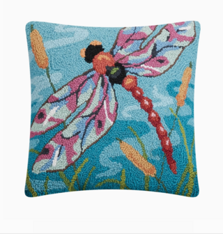 Hand-knotted cushion with dragonfly -16x16&quot;