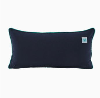 Navy blue hand embroidered floral cushion - Navy blue 12x24&quot;