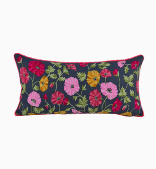 Embroidered canvas floral cushion- 14x28&quot;