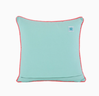 Hand embroidered Aqua cushion with flowers - 18x18&quot;