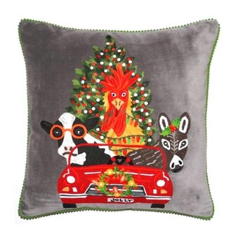 Cushion velvet Christmas car 45 x 45 cm