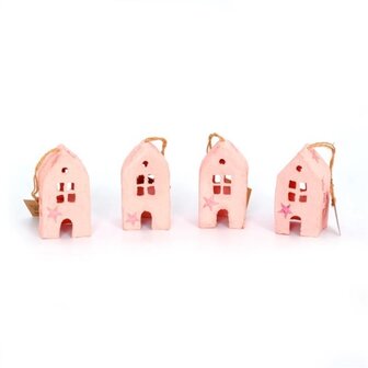 Cotton mache house Set of 4 pink