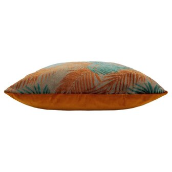 Palm Grove fluwelen jacquardkussen groenblauw/roest  50 x 50 cm