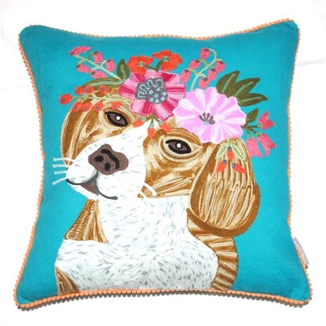 Canvas decorative cushion with dog 45x45