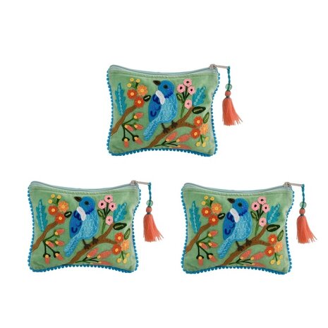 BIRD SOFT GREEN VELVET BAG 6X8"