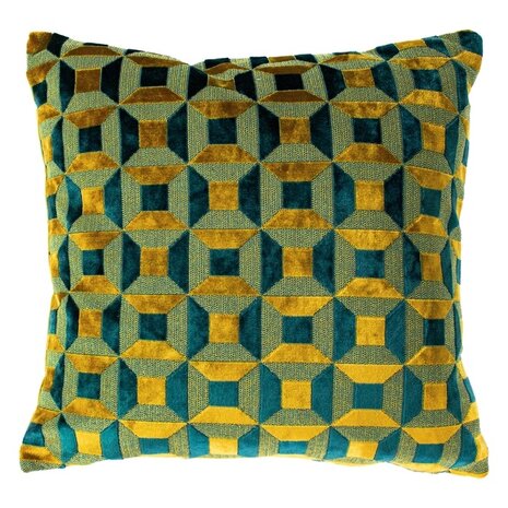 Empire Velvet Jacquard Cushion Blue/Gold 17,7 x 17,7 inch