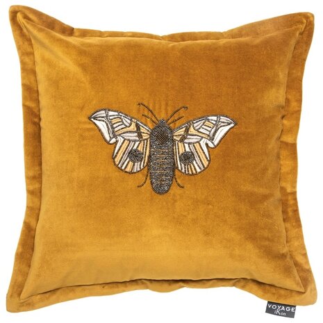 Luna embroidered pillow mustard 19.7 x 19.7 inch