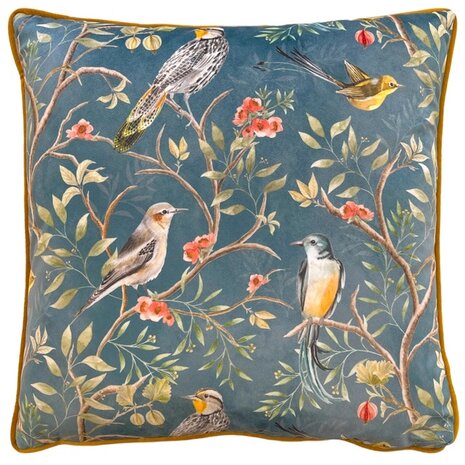 Orient Chinoiserie Cushion Slate Blue  16.9 x 16.9 inch