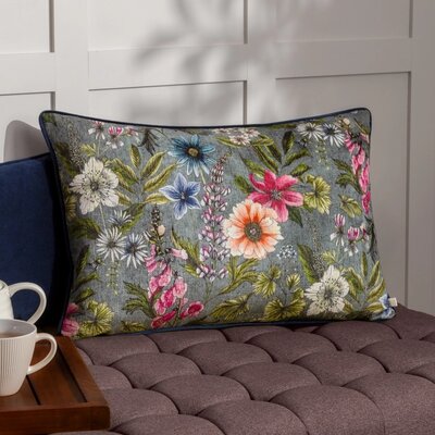 Hidcote Manor Alma flower cushion Cover Petrol 16x24 inch