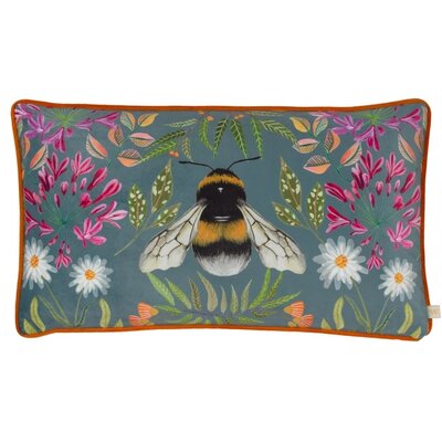 House of Bloom Zinnia Bee rechthoekig kussen staalblauw 30 x 50 cm