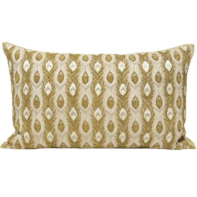 Midas Peacock Feather Cushion Cover 14x24 inch - Gold 