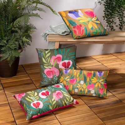 House of Bloom Poppy Outdoor Cushion 30x50 cm Olive Green