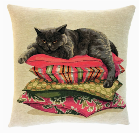 British shorthair on stack of pillows cushion cover - 18x18