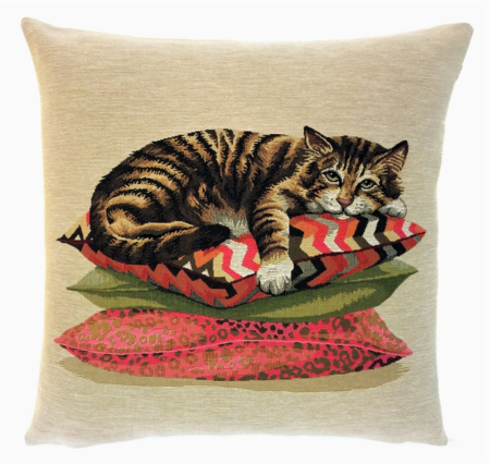 Cat on pile of cushions cushion cover - 18x18