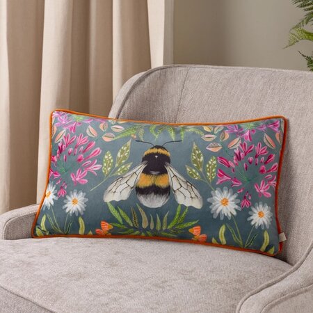 House of Bloom Zinnia Bee rechthoekig kussen staalblauw 30 x 50 cm